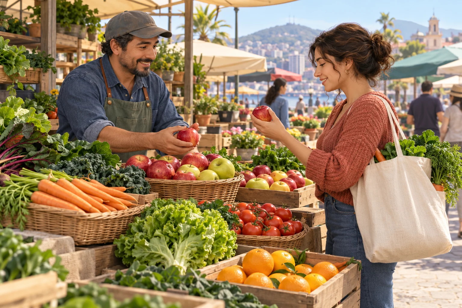 Una persona compra productos en una feria